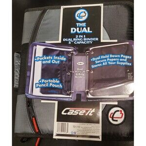 Case it The Dual 2-in-1 Dual Ring Binder 3" Capacity Black/Gray TD-110 - NEW